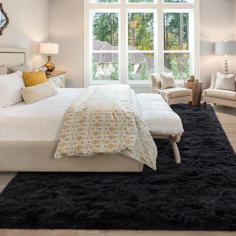 Merelax Soft Modern Indoor Large Shaggy Rug for Livingroom Bedroom Decor Aesthetic, Non-Slip Plush Dorm Kids Room Rug Fluffy Area Rugs Comfy Nursery Kids Plat Mat Accent Floor Carpet 6x9 Feet, Black - Image 2